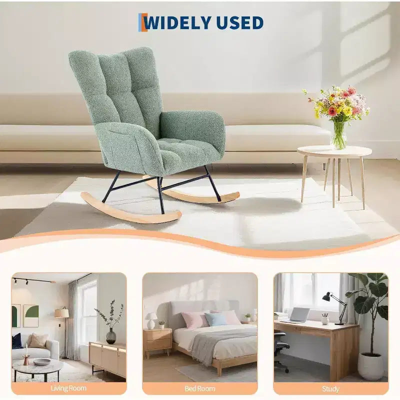 Teddy Fabric Upholstered Nursery Rocking Chair, Cozy Glider Rocker for Living Room Bedroom & Classroom Small Spaces