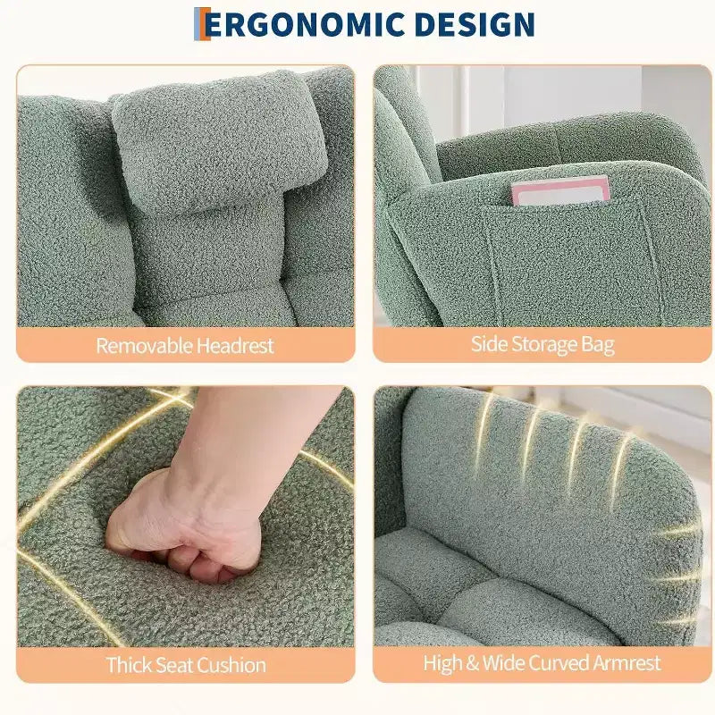 Teddy Fabric Upholstered Nursery Rocking Chair, Cozy Glider Rocker for Living Room Bedroom & Classroom Small Spaces