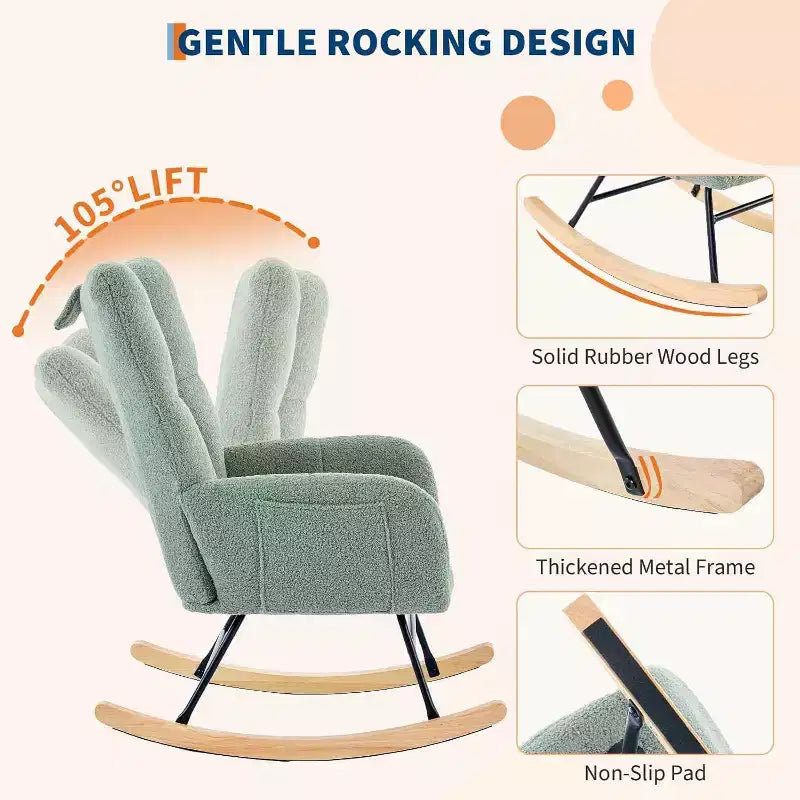 Teddy Fabric Upholstered Nursery Rocking Chair, Cozy Glider Rocker for Living Room Bedroom & Classroom Small Spaces