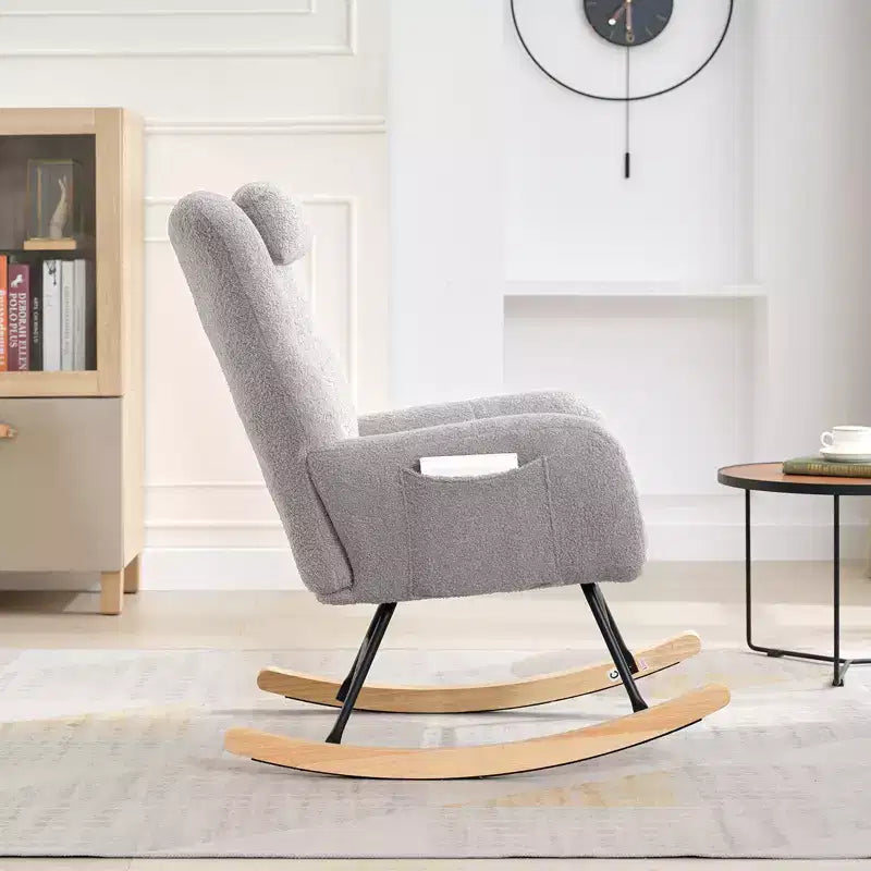 Teddy Fabric Upholstered Nursery Rocking Chair, Cozy Glider Rocker for Living Room Bedroom & Classroom Small Spaces