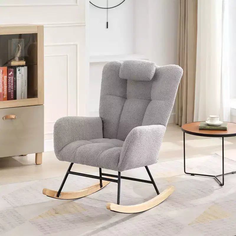 Teddy Fabric Upholstered Nursery Rocking Chair, Cozy Glider Rocker for Living Room Bedroom & Classroom Small Spaces