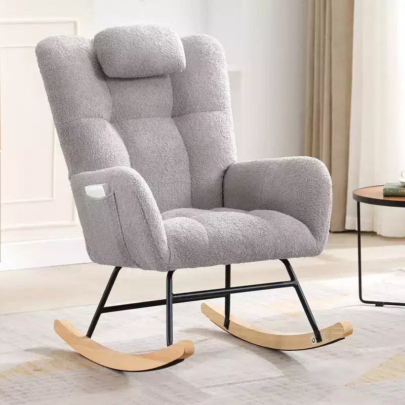 Teddy Fabric Upholstered Nursery Rocking Chair, Cozy Glider Rocker for Living Room Bedroom & Classroom Small Spaces
