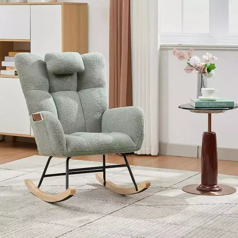 Fauteuil à bascule de puériculture en tissu Teddy, fauteuil à bascule confortable pour salon, chambre et petites salles de classe