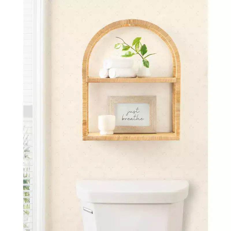 Kate and Laurel Rahmati Arched Rattan Wall Shelf, Natural, 18x23