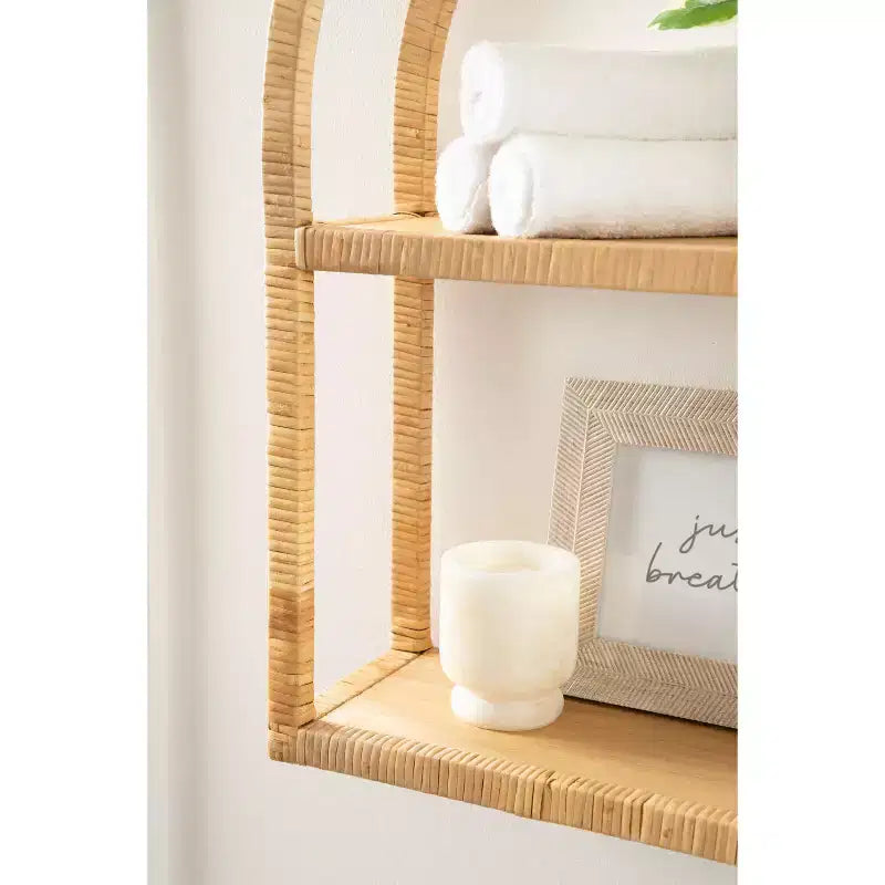 Kate and Laurel Rahmati Arched Rattan Wall Shelf, Natural, 18x23