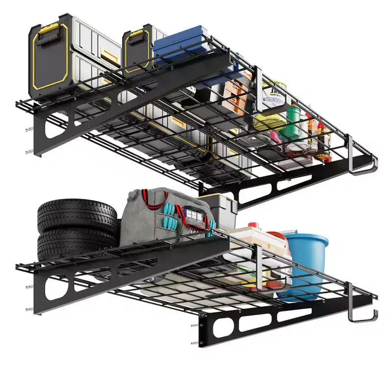 Heavy Duty Wall Mounted Shelves 2pcs , Garage Storage Shelves Rack, Floating Metal Organization Shelving for Garage, Shop, Basement, Shed