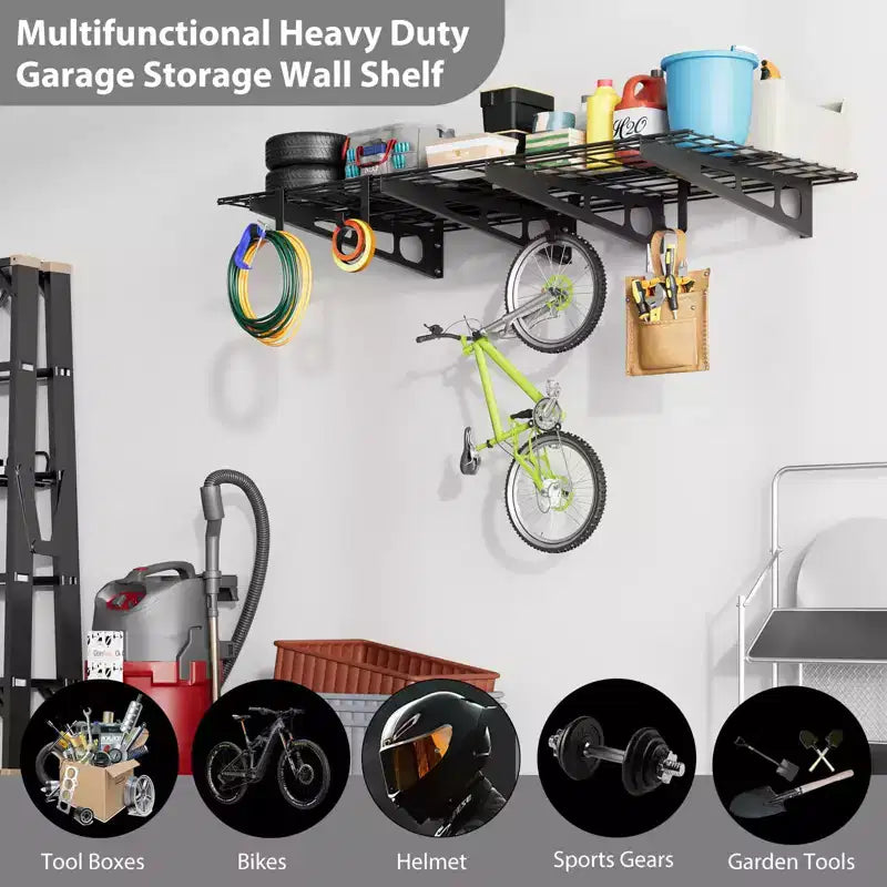 Heavy Duty Wall Mounted Shelves 2pcs , Garage Storage Shelves Rack, Floating Metal Organization Shelving for Garage, Shop, Basement, Shed