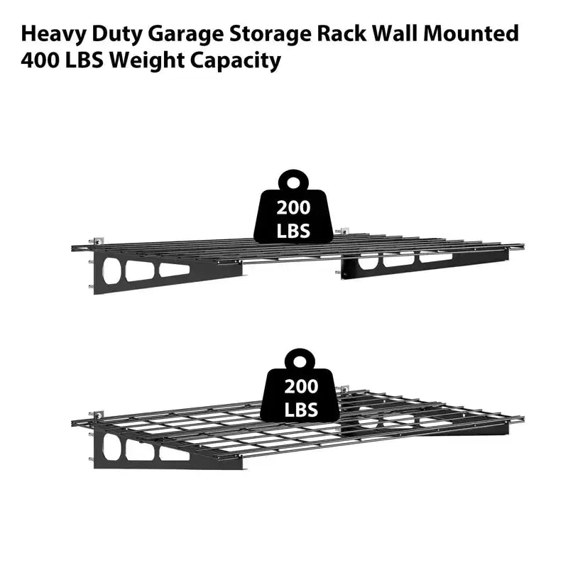 Heavy Duty Wall Mounted Shelves 2pcs , Garage Storage Shelves Rack, Floating Metal Organization Shelving for Garage, Shop, Basement, Shed