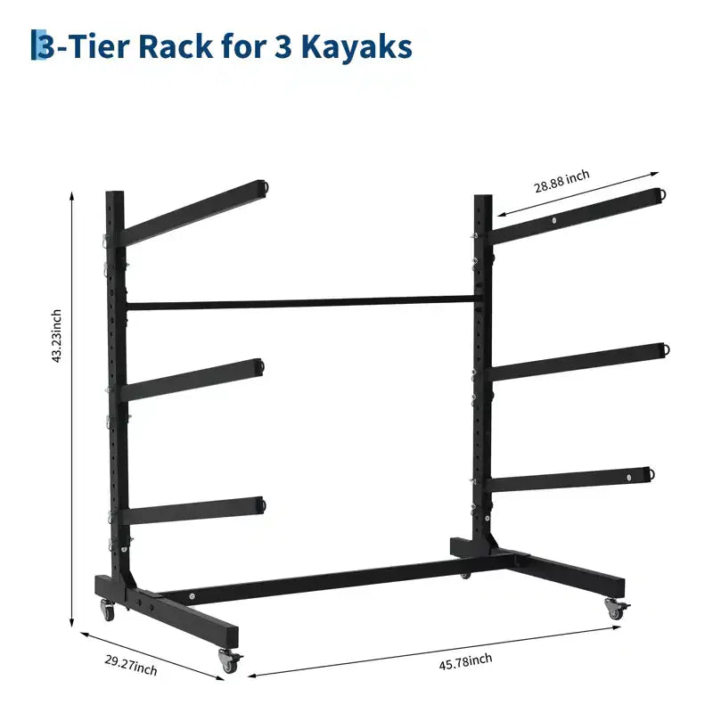 Freestanding Kayak Storage Rack with Wheels, Adjustable Kayak Racks for Garage and Outdoor, Kayak Stands for Canoes, Kayaks, SUP and Surfboards