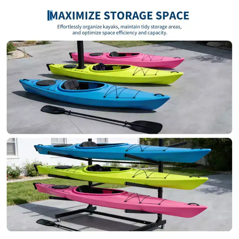 Freestanding Kayak Storage Rack with Wheels, Adjustable Kayak Racks for Garage and Outdoor, Kayak Stands for Canoes, Kayaks, SUP and Surfboards