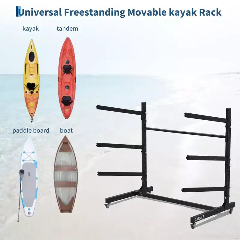 Freestanding Kayak Storage Rack with Wheels, Adjustable Kayak Racks for Garage and Outdoor, Kayak Stands for Canoes, Kayaks, SUP and Surfboards
