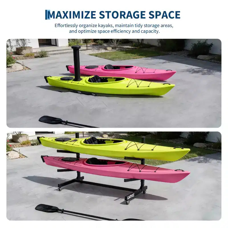 Freestanding Kayak Storage Rack with Wheels, Adjustable Kayak Racks for Garage and Outdoor, Kayak Stands for Canoes, Kayaks, SUP and Surfboards