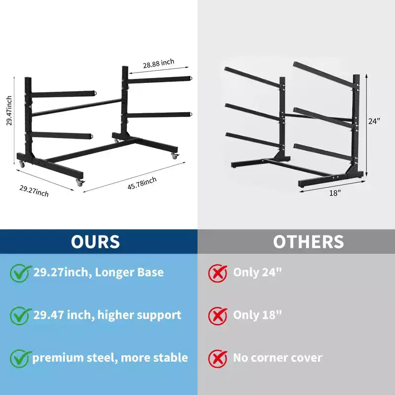 Freestanding Kayak Storage Rack with Wheels, Adjustable Kayak Racks for Garage and Outdoor, Kayak Stands for Canoes, Kayaks, SUP and Surfboards