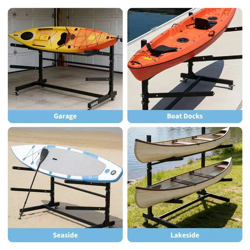 Freestanding Kayak Storage Rack with Wheels, Adjustable Kayak Racks for Garage and Outdoor, Kayak Stands for Canoes, Kayaks, SUP and Surfboards
