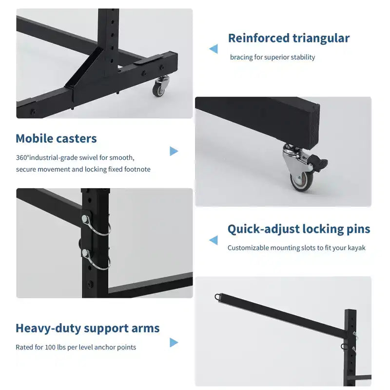 Freestanding Kayak Storage Rack with Wheels, Adjustable Kayak Racks for Garage and Outdoor, Kayak Stands for Canoes, Kayaks, SUP and Surfboards