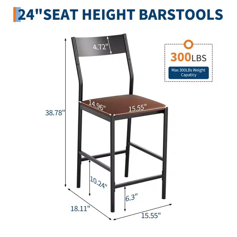 Set of 2 Modern Counter Height Bar Stools, PU Leather Island Chairs w/ Curved Backrest & Footrest, 300lbs Heavy Duty Iron Frame for Kitchen