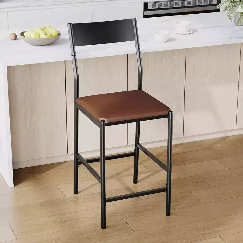 Set of 2 Modern Counter Height Bar Stools, PU Leather Island Chairs w/ Curved Backrest & Footrest, 300lbs Heavy Duty Iron Frame for Kitchen