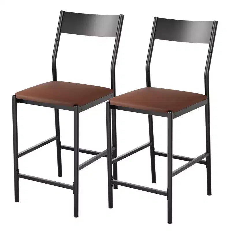 Set of 2 Modern Counter Height Bar Stools, PU Leather Island Chairs w/ Curved Backrest & Footrest, 300lbs Heavy Duty Iron Frame for Kitchen