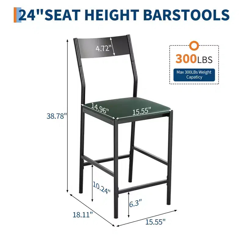 Set of 2 Modern Counter Height Bar Stools, PU Leather Island Chairs w/ Curved Backrest & Footrest, 300lbs Heavy Duty Iron Frame for Kitchen