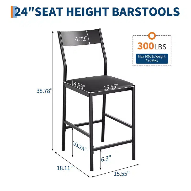 Set of 2 Modern Counter Height Bar Stools, PU Leather Island Chairs w/ Curved Backrest & Footrest, 300lbs Heavy Duty Iron Frame for Kitchen