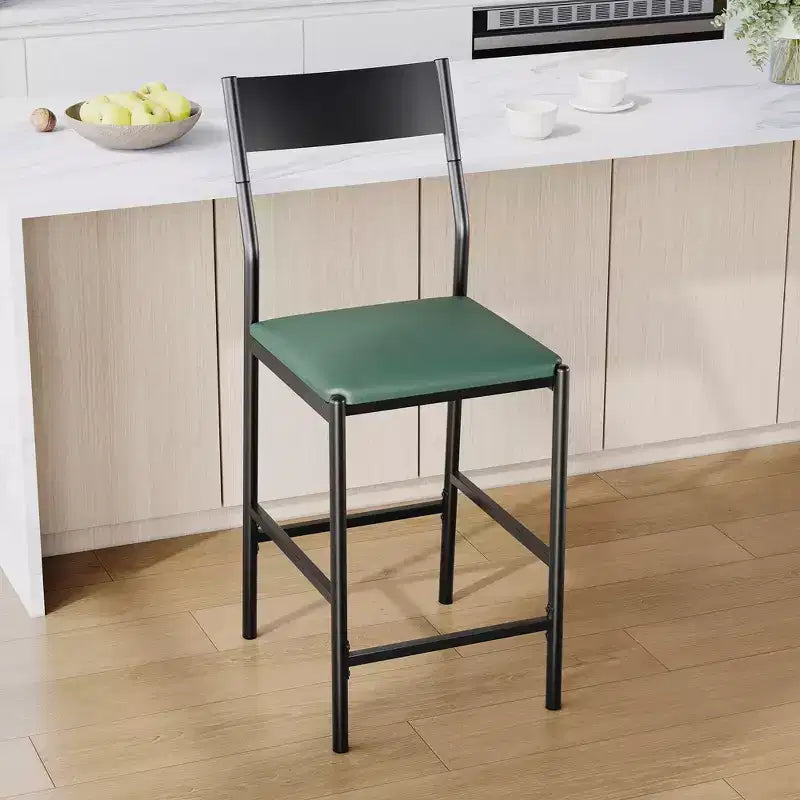Set of 2 Modern Counter Height Bar Stools, PU Leather Island Chairs w/ Curved Backrest & Footrest, 300lbs Heavy Duty Iron Frame for Kitchen