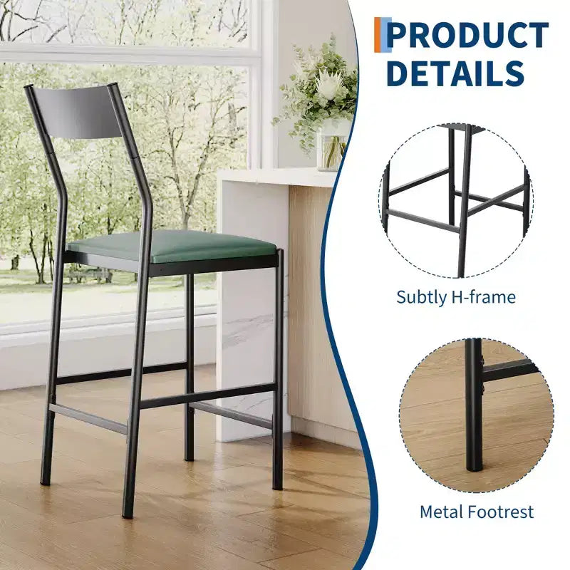 Set of 2 Modern Counter Height Bar Stools, PU Leather Island Chairs w/ Curved Backrest & Footrest, 300lbs Heavy Duty Iron Frame for Kitchen