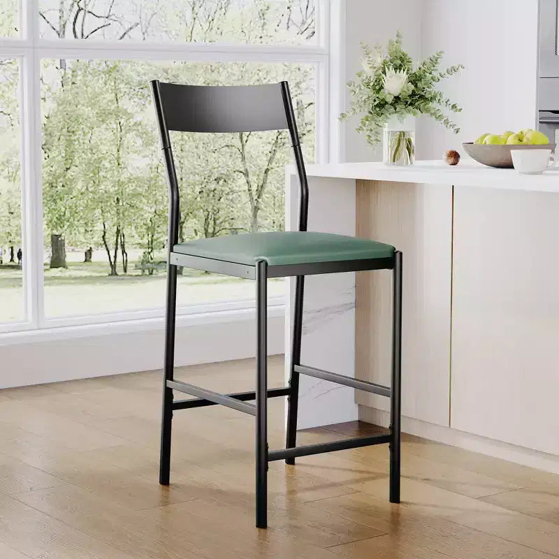 Set of 2 Modern Counter Height Bar Stools, PU Leather Island Chairs w/ Curved Backrest & Footrest, 300lbs Heavy Duty Iron Frame for Kitchen