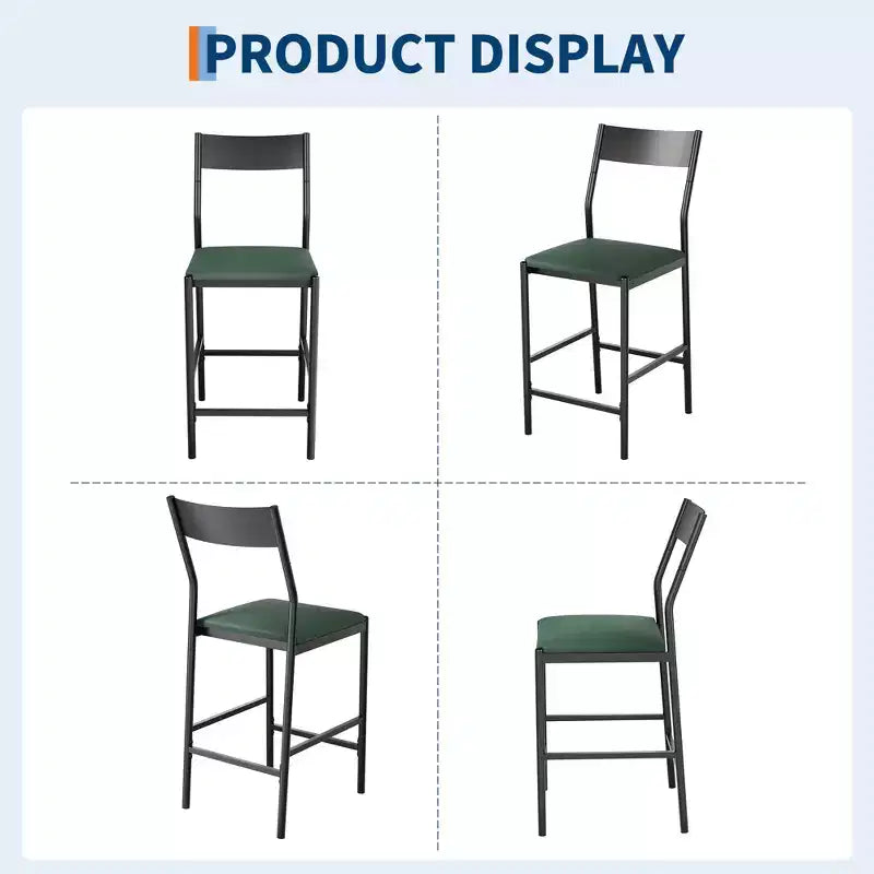 Set of 2 Modern Counter Height Bar Stools, PU Leather Island Chairs w/ Curved Backrest & Footrest, 300lbs Heavy Duty Iron Frame for Kitchen