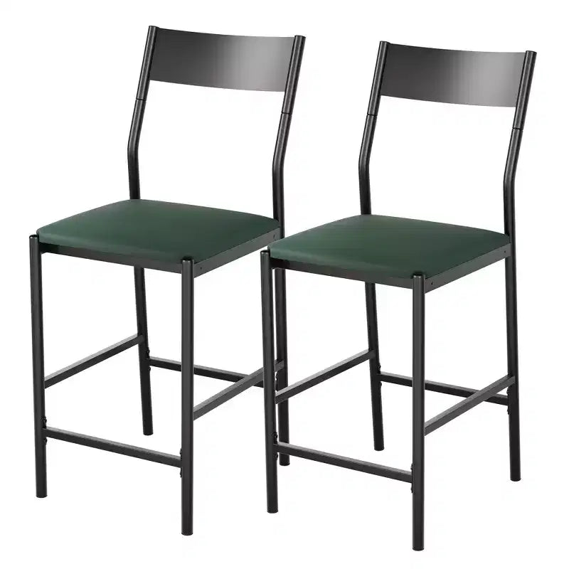 Set of 2 Modern Counter Height Bar Stools, PU Leather Island Chairs w/ Curved Backrest & Footrest, 300lbs Heavy Duty Iron Frame for Kitchen