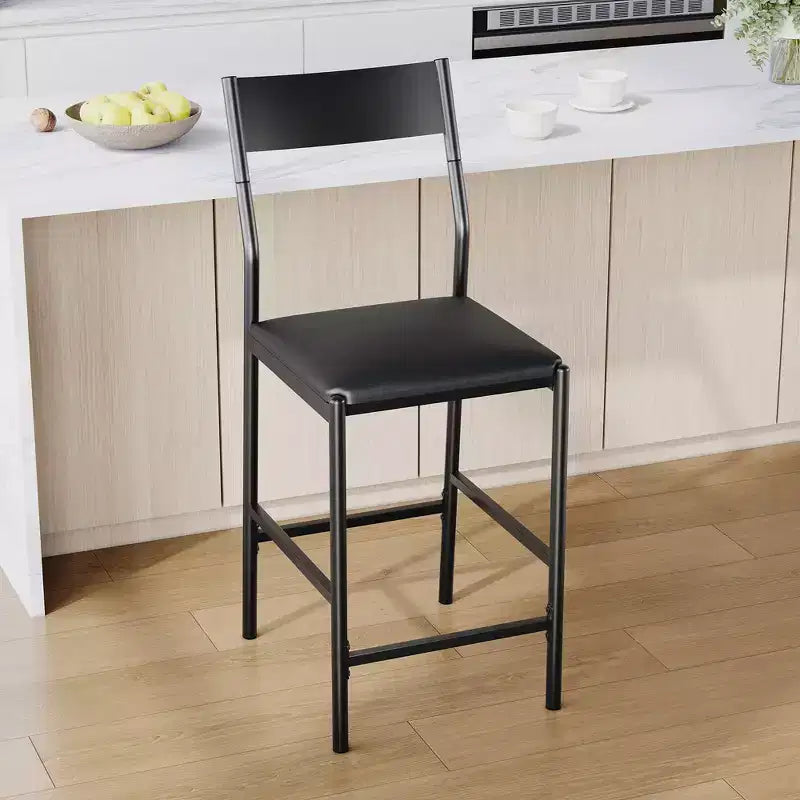 Set of 2 Modern Counter Height Bar Stools, PU Leather Island Chairs w/ Curved Backrest & Footrest, 300lbs Heavy Duty Iron Frame for Kitchen