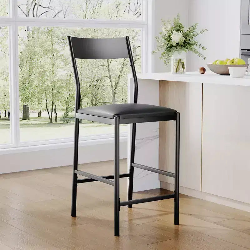 Set of 2 Modern Counter Height Bar Stools, PU Leather Island Chairs w/ Curved Backrest & Footrest, 300lbs Heavy Duty Iron Frame for Kitchen