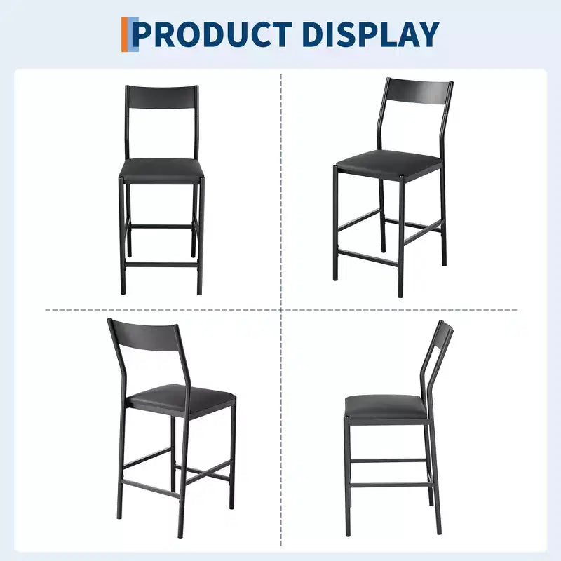 Set of 2 Modern Counter Height Bar Stools, PU Leather Island Chairs w/ Curved Backrest & Footrest, 300lbs Heavy Duty Iron Frame for Kitchen