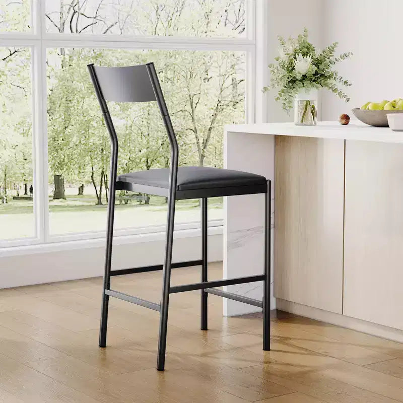 Set of 2 Modern Counter Height Bar Stools, PU Leather Island Chairs w/ Curved Backrest & Footrest, 300lbs Heavy Duty Iron Frame for Kitchen