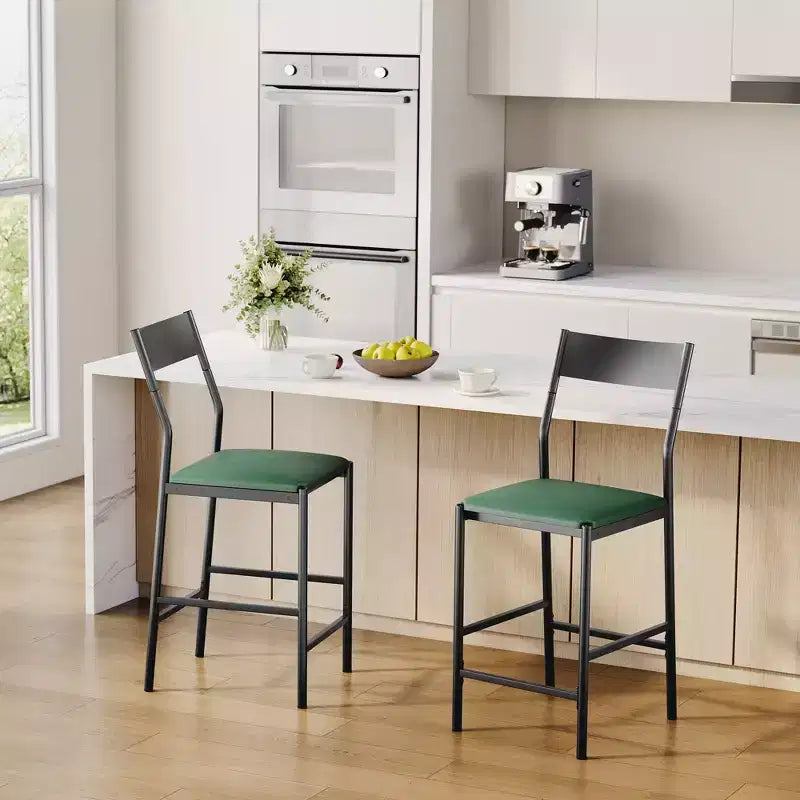 Lot de 2 tabourets de bar modernes hauteur comptoir, chaises d'îlot en cuir PU avec dossier incurvé et repose-pieds, cadre en fer robuste de 136 kg pour la cuisine