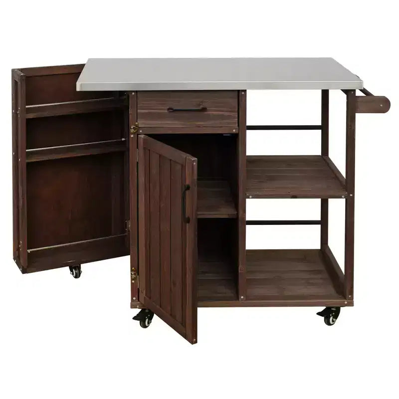 GDFStudio Tony Outdoor Kitchen Island Fir Wood Prep Station with Stainless Steel Top