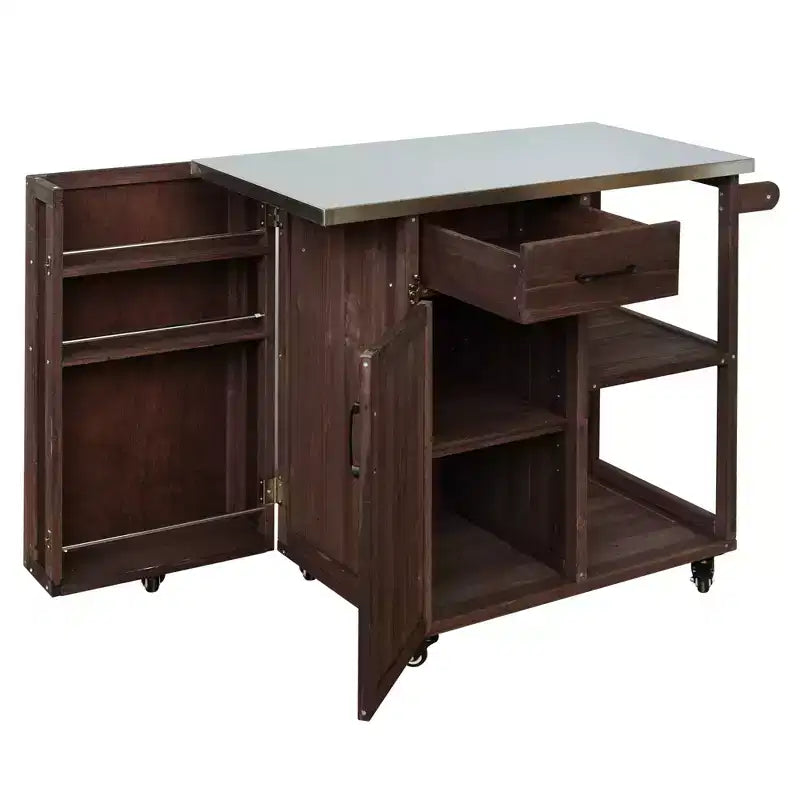 GDFStudio Tony Outdoor Kitchen Island Fir Wood Prep Station with Stainless Steel Top