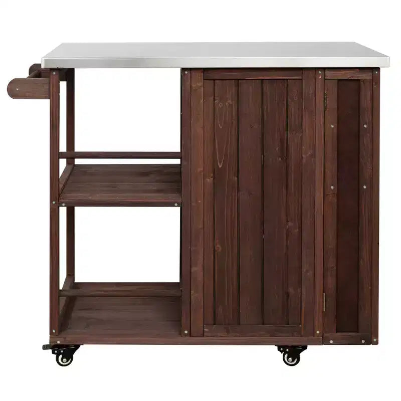 GDFStudio Tony Outdoor Kitchen Island Fir Wood Prep Station with Stainless Steel Top