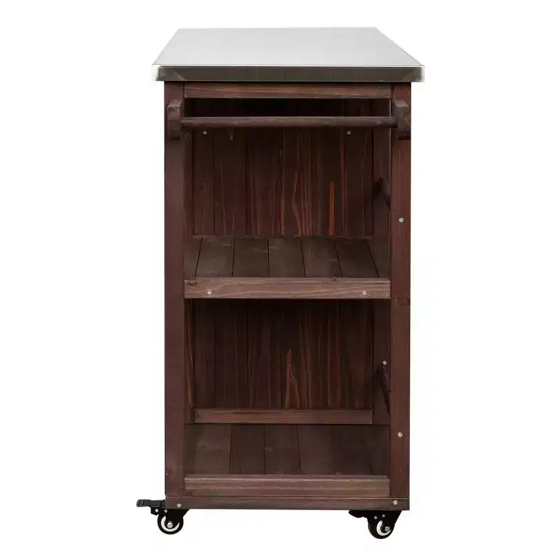 GDFStudio Tony Outdoor Kitchen Island Fir Wood Prep Station with Stainless Steel Top