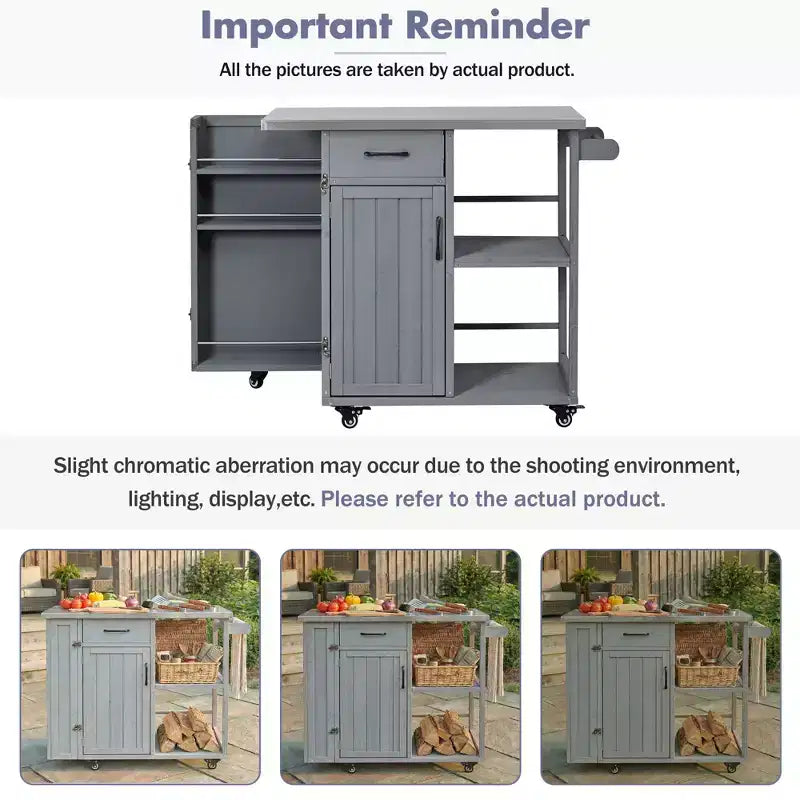 GDFStudio Tony Outdoor Kitchen Island Fir Wood Prep Station with Stainless Steel Top