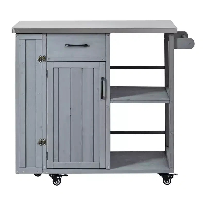 GDFStudio Tony Outdoor Kitchen Island Fir Wood Prep Station with Stainless Steel Top