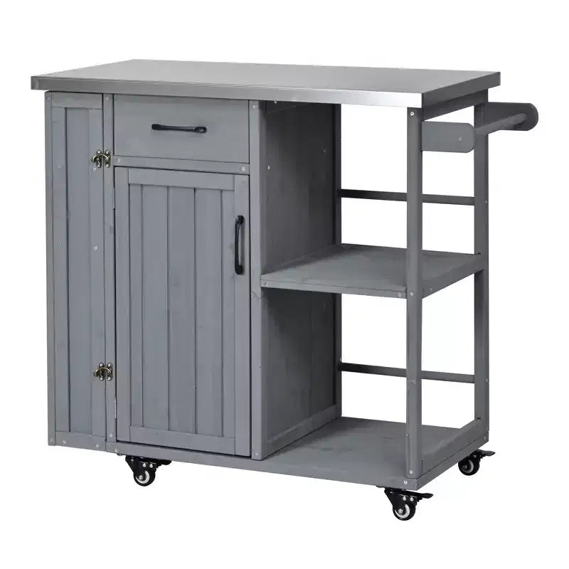 GDFStudio Tony Outdoor Kitchen Island Fir Wood Prep Station with Stainless Steel Top