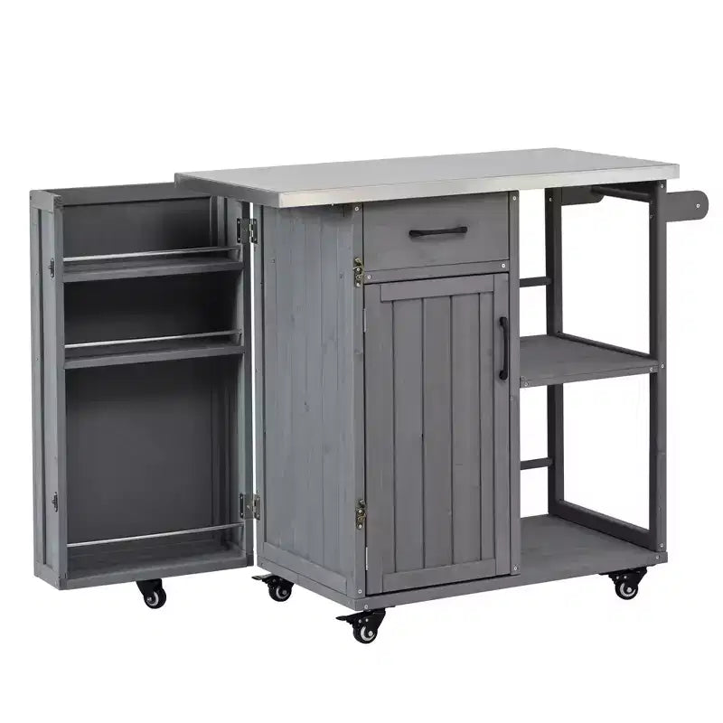 GDFStudio Tony Outdoor Kitchen Island Fir Wood Prep Station with Stainless Steel Top
