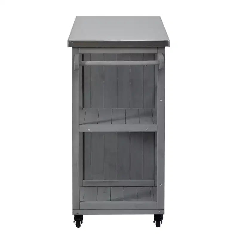 GDFStudio Tony Outdoor Kitchen Island Fir Wood Prep Station with Stainless Steel Top