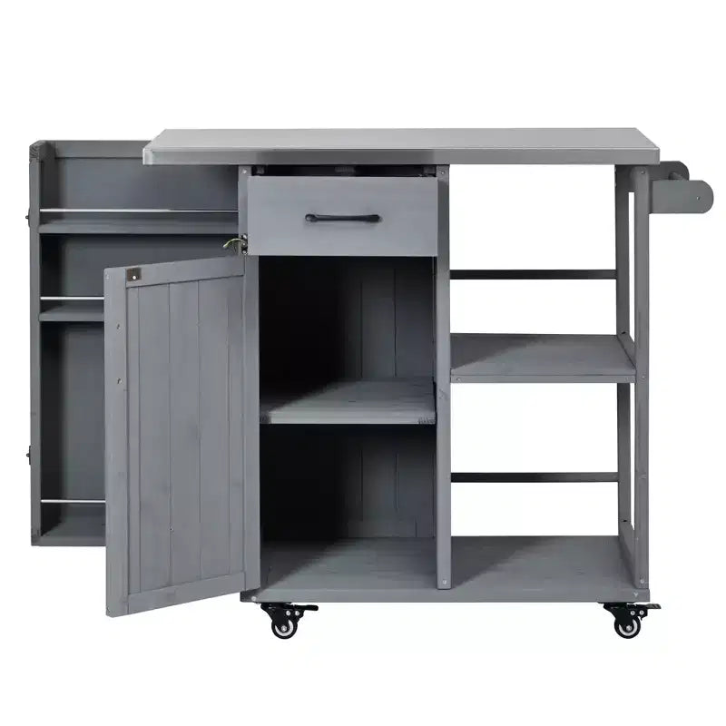 GDFStudio Tony Outdoor Kitchen Island Fir Wood Prep Station with Stainless Steel Top
