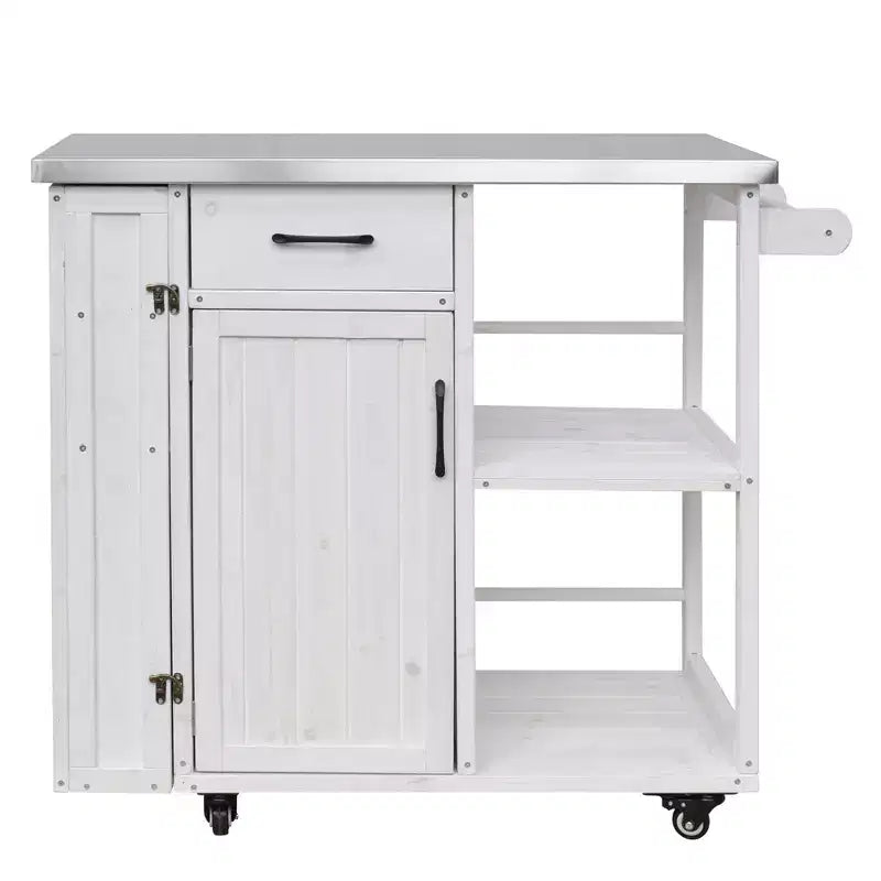 GDFStudio Tony Outdoor Kitchen Island Fir Wood Prep Station with Stainless Steel Top