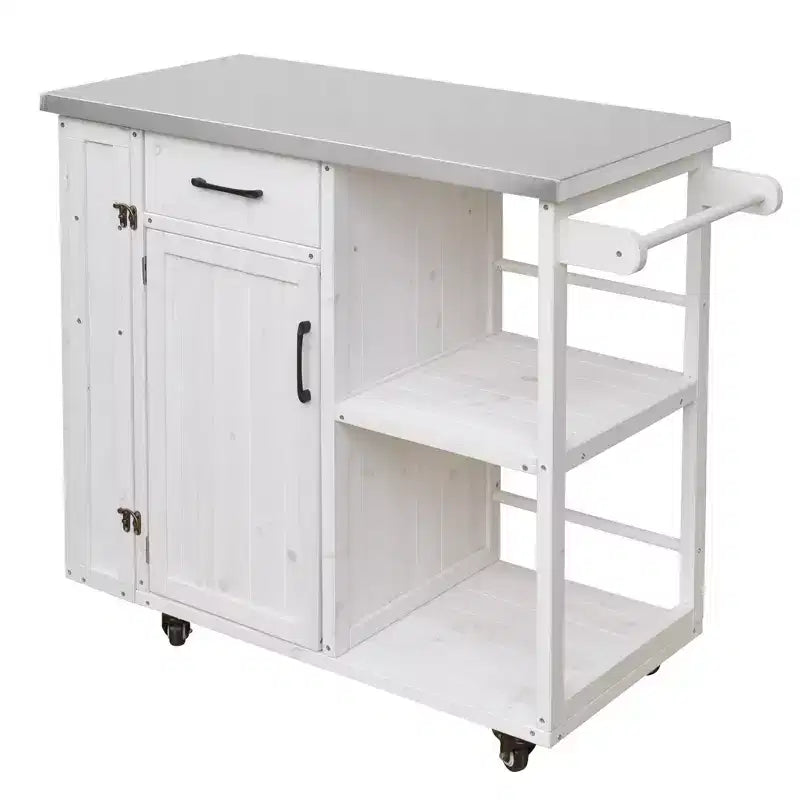 GDFStudio Tony Outdoor Kitchen Island Fir Wood Prep Station with Stainless Steel Top