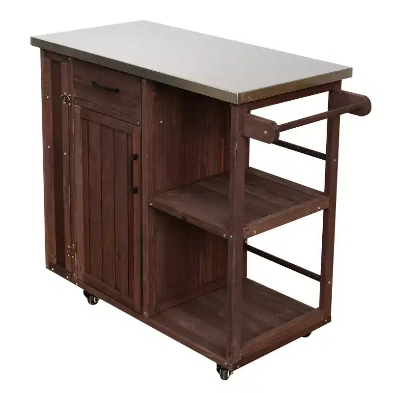 GDFStudio Tony Outdoor Kitchen Island Fir Wood Prep Station with Stainless Steel Top