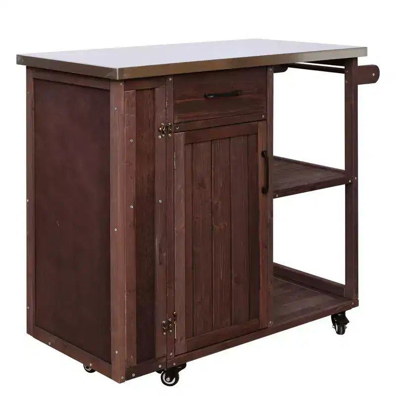 GDFStudio Tony Outdoor Kitchen Island Fir Wood Prep Station with Stainless Steel Top
