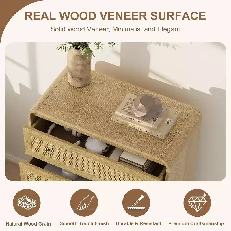 5 Drawer Dresser for Bedroom, 44H Wooden Chest of Drawers, Modern Clothes Storage Organizer, Dresser Narrow Nightstand for Bedroom