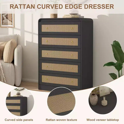 Commode 5 tiroirs pour chambre à coucher, commode en bois de 112 cm de hauteur, meuble de rangement moderne pour vêtements, commode étroite pour chambre à coucher